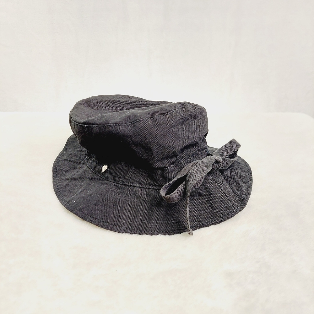 Helen Kaminski Australia Washable Black Cotton Tie Bow Bucket Hat P6896